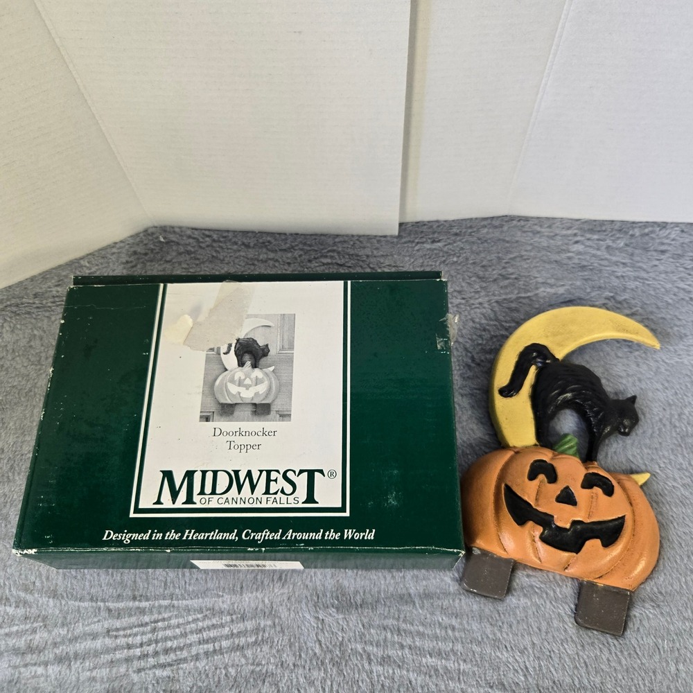 Midwest of Cannon Falls Halloween Doorknocker Topper Black Cat Pumpkin Moon